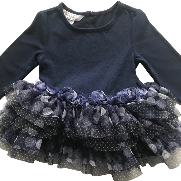 Pippa & Julie Tutu Tulle Ruffles Top Dots Shine Baby Girl 12 months Black Blue - Picture 2 of 13